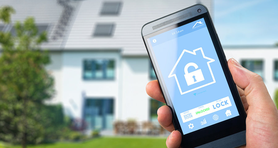 Close up security home system app on a smartphone.