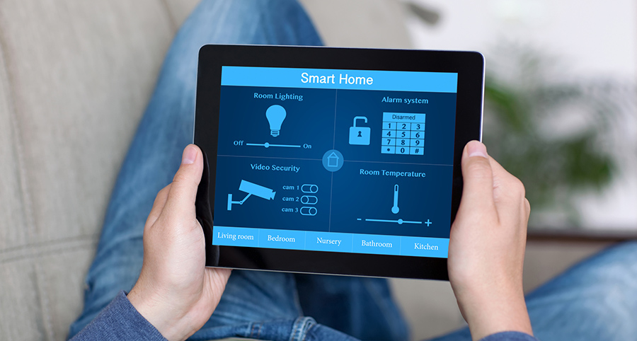 The ability to access and control security components from a mobile device is one of the top smart home trends in Cleveland. Close-up of smart home security app.